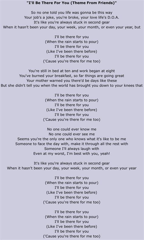 lyrics to i'll be there for you|lyrics to friends theme song.